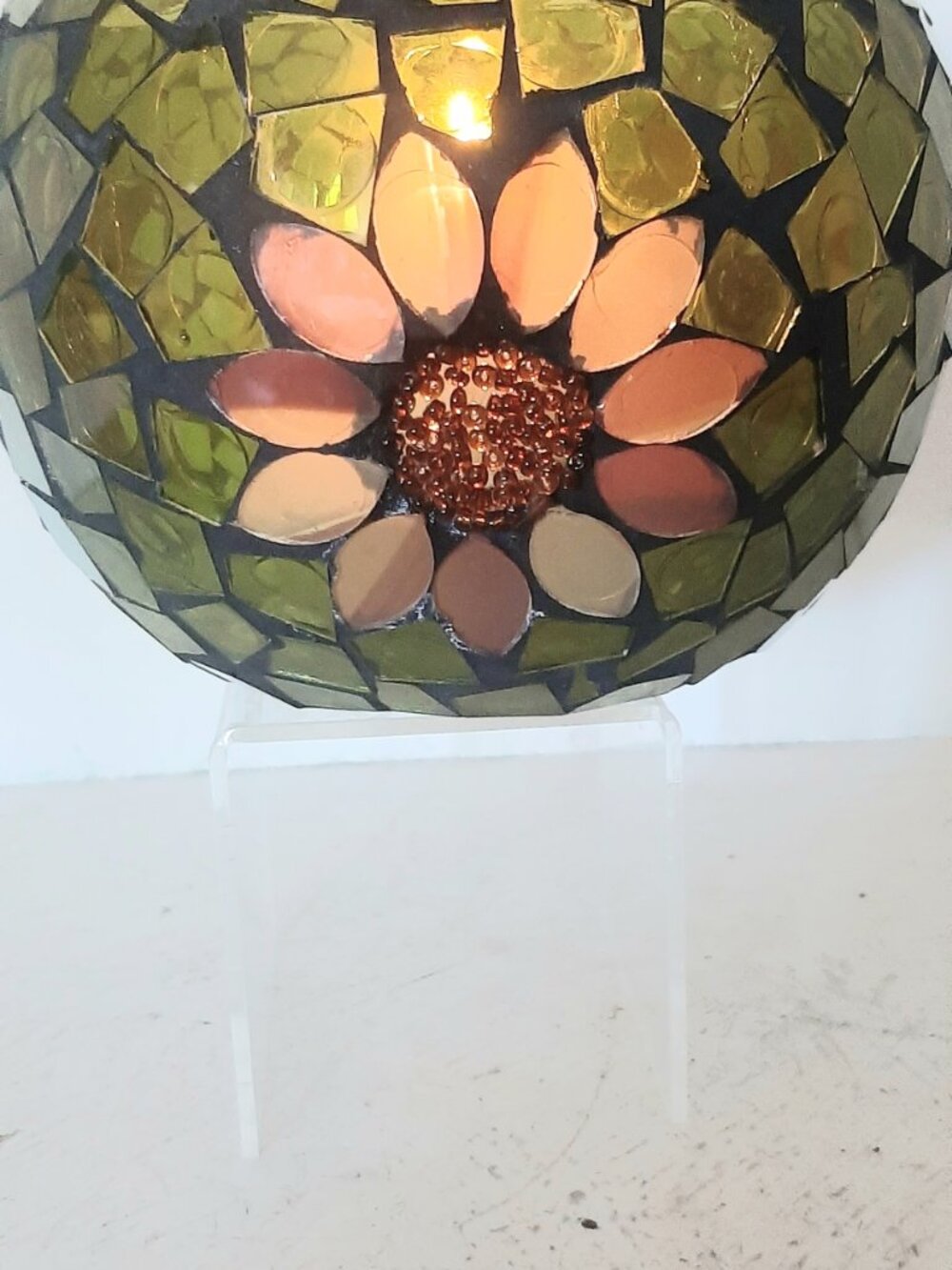Green mosaic Sunflower Rosebowl style candle holde - Picture 4 of 7